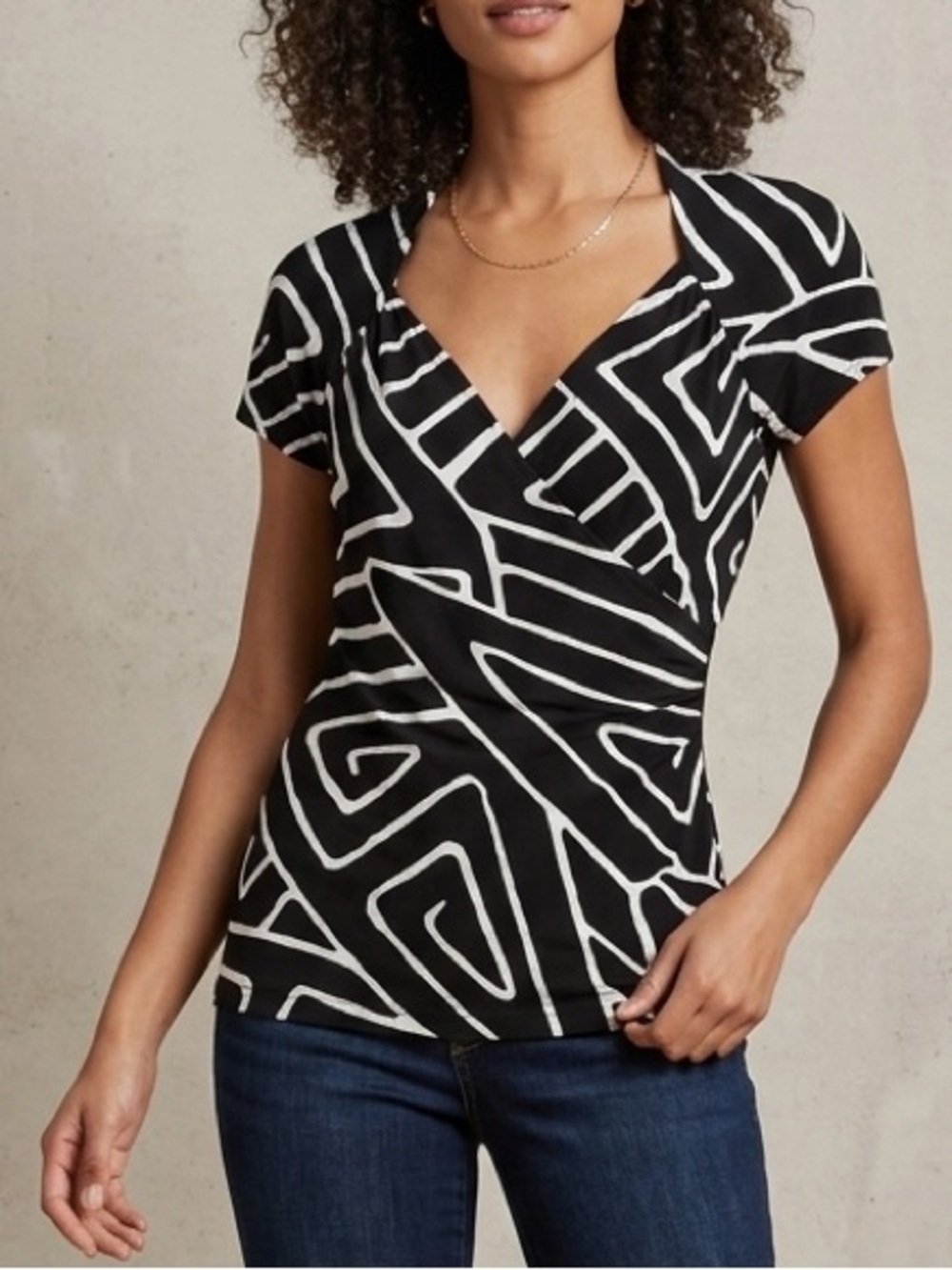 Y2K White House Black Market Wrap Fitted Short Sleeve Shirt Top Size Small